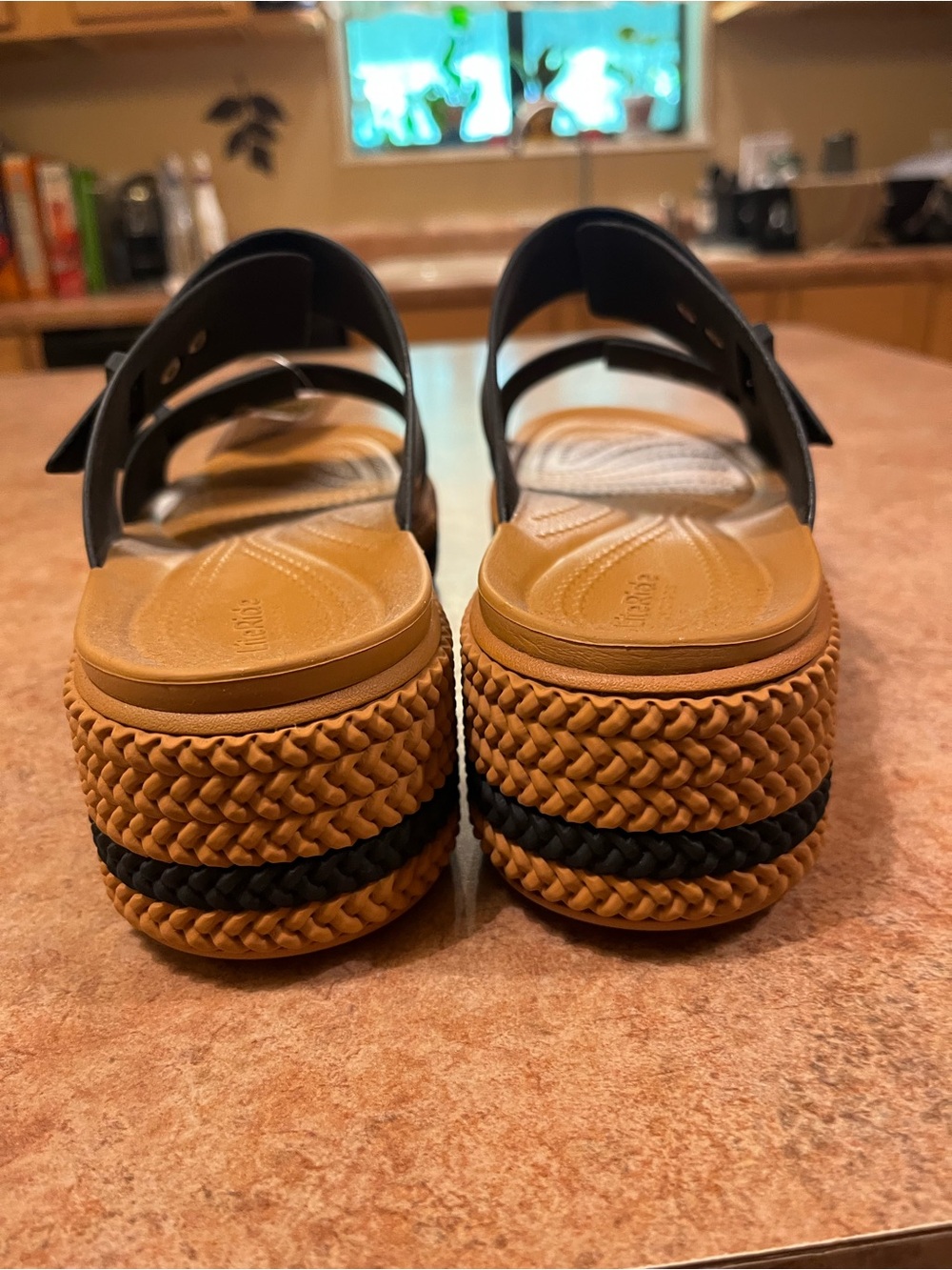 CROCS Brooklyn Woven Buckle Slide Sandals - Black and Tan - Picture 2 of 3
